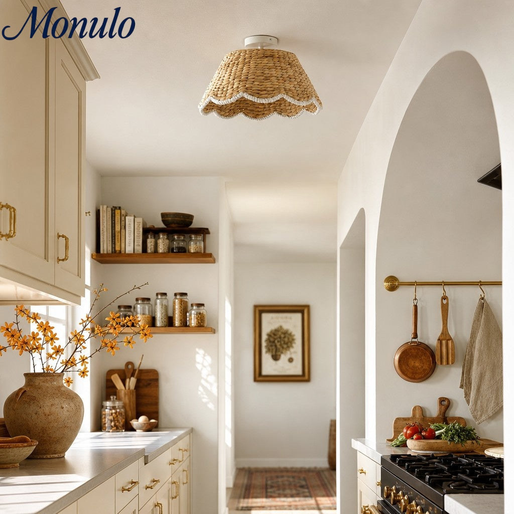 Ruvest Farmhouse Flush Mount Ceiling Light - Scallop Rattan for Warm Interiors | Esilora