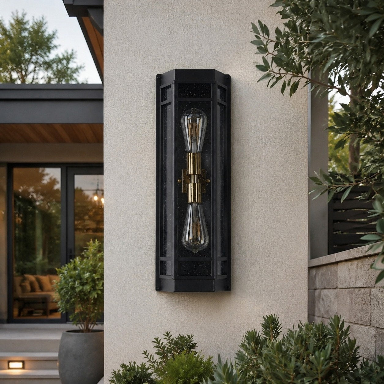 Moderne schwarze Glas-Außenwandleuchte für Veranda | Esilora