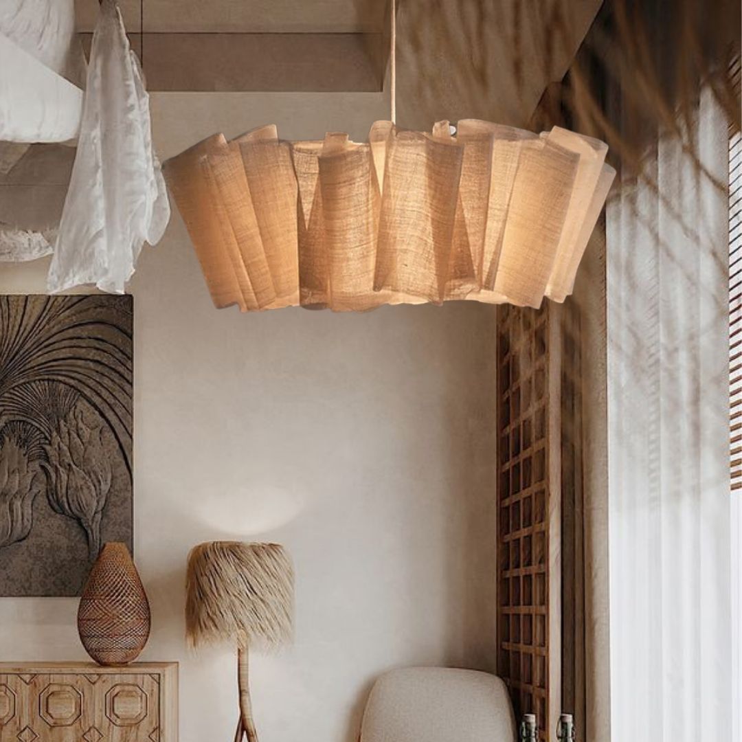 Oslan Pleated Fabric Pendant – Nordic Minimal Style Lighting for Dining Room | Esilora