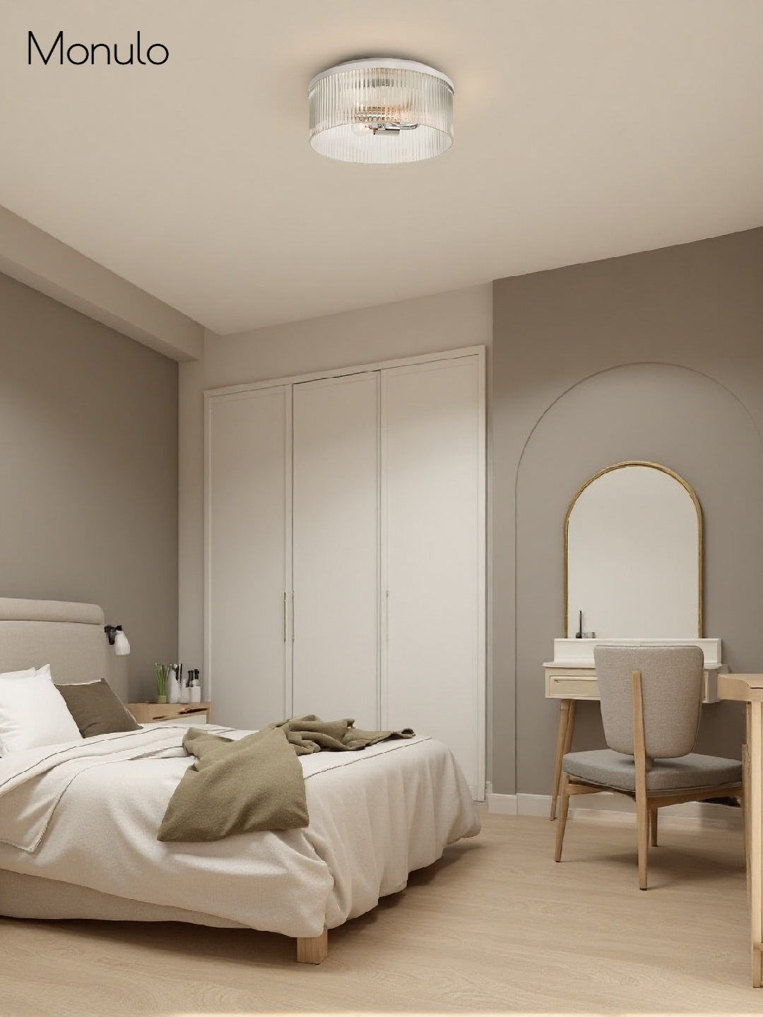 Bravira Elegant Ribbed Glass Flush-Mount Ceiling Light – Modern Low-Profile Fixture for Bedroom | Esilora