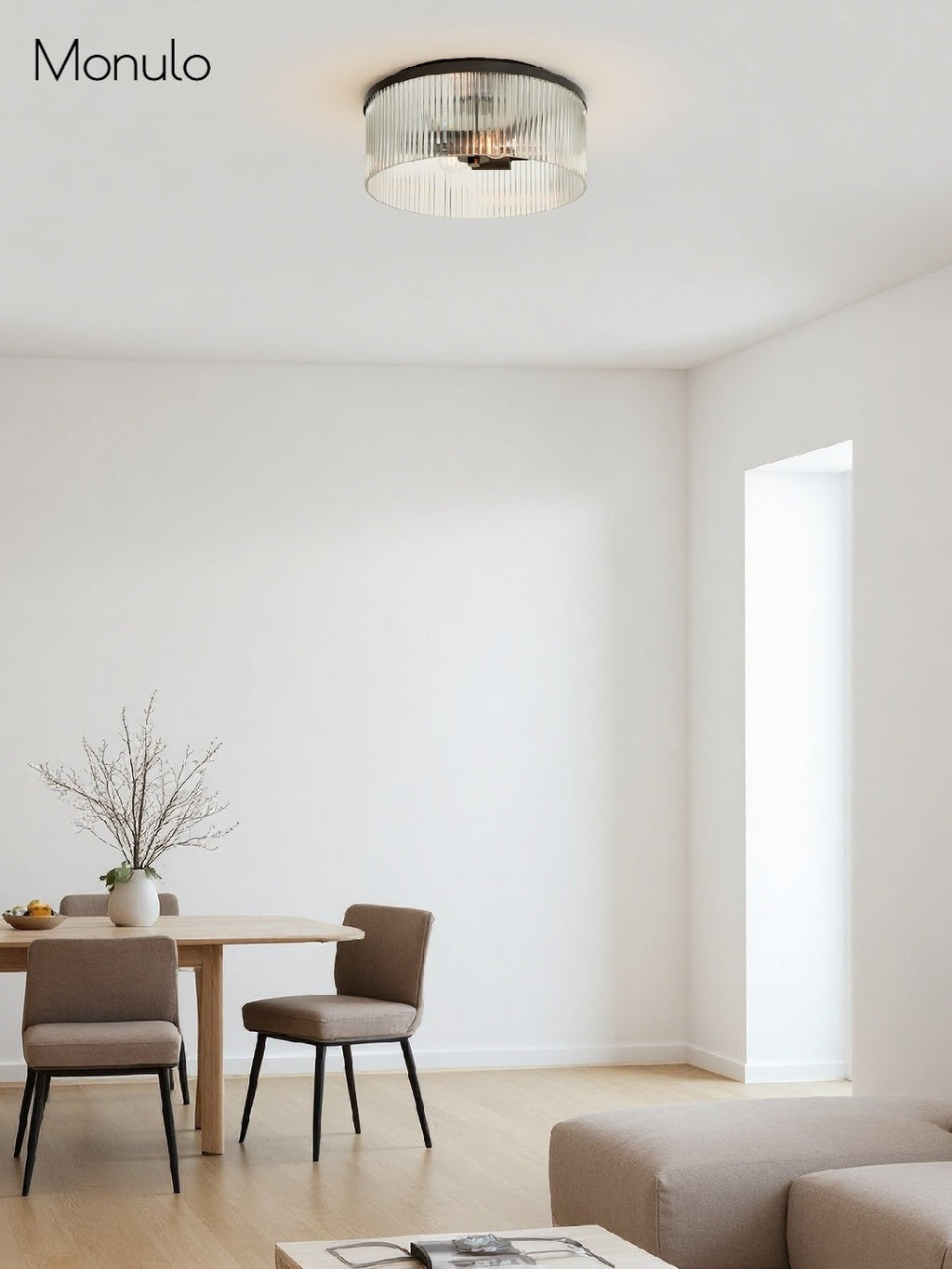 Bravira Elegant Ribbed Glass Flush-Mount Ceiling Light – Modern Low-Profile Fixture for Bedroom | Esilora
