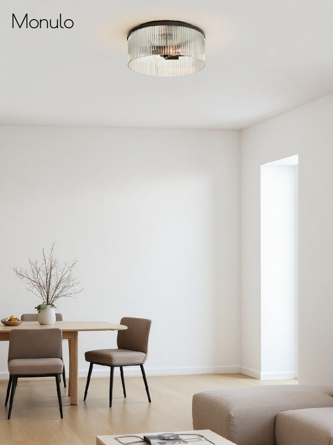 Bravira Elegant Ribbed Glass Flush-Mount Ceiling Light – Modern Low-Profile Fixture for Bedroom | Esilora