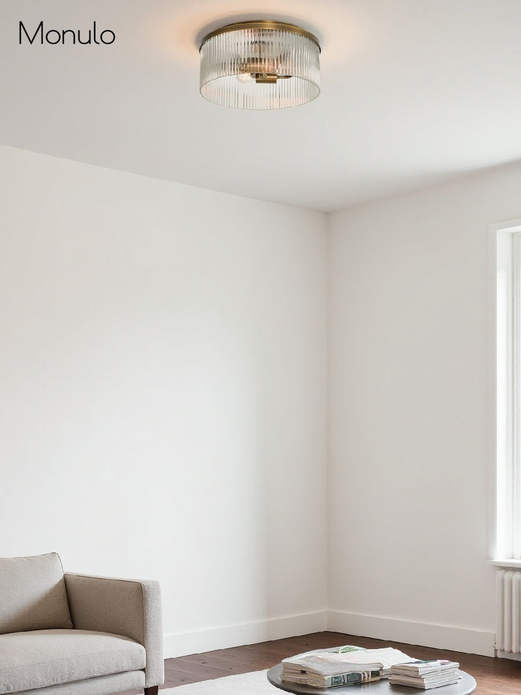 Bravira Elegant Ribbed Glass Flush-Mount Ceiling Light – Modern Low-Profile Fixture for Bedroom | Esilora