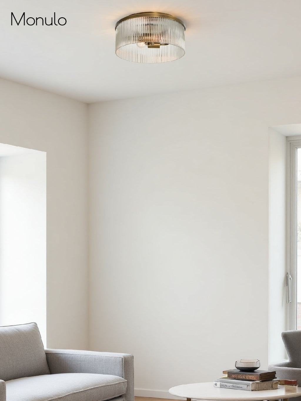 Bravira Elegant Ribbed Glass Flush-Mount Ceiling Light – Modern Low-Profile Fixture for Bedroom | Esilora