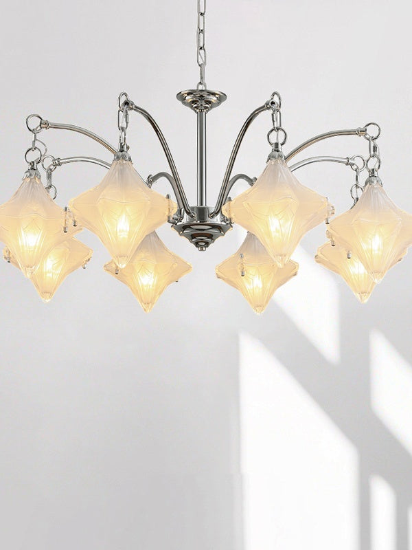 Art Deco Star Chandelier – Frosted Glass Deco Fixture for Dining Room – Astris Vega | Esilora