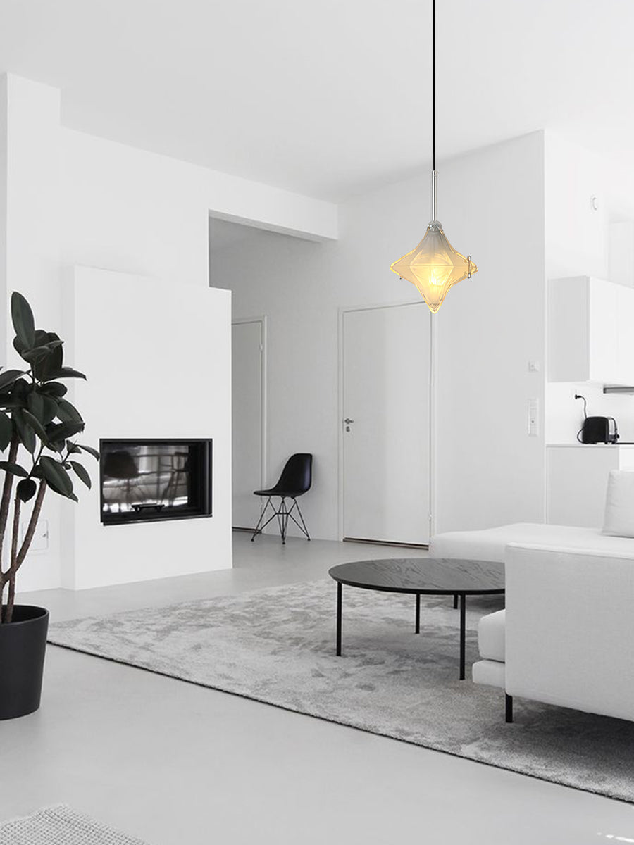 Art Deco Star Pendant Light - Frosted Glass Pendant with Geometric Style - Astris Elara | Esilora