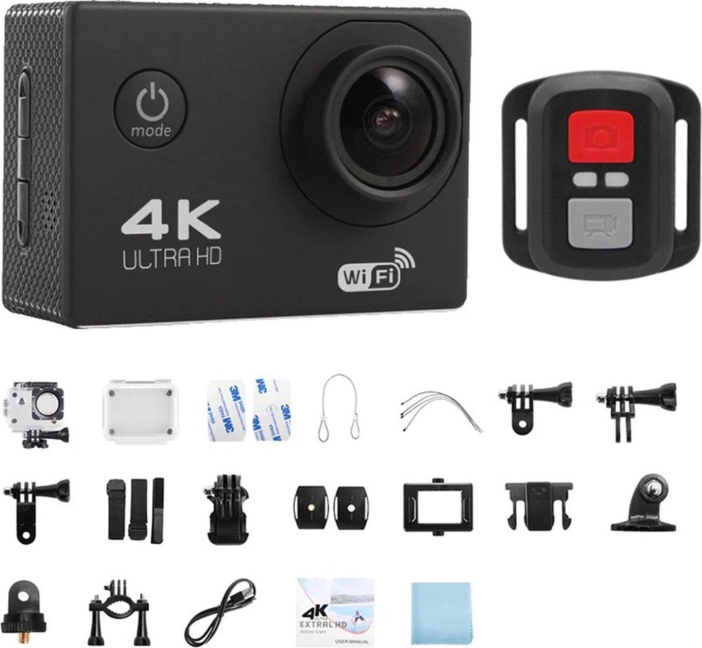 4K-actionkamera — 20MP-fotos, 60FPS-video, vandtæt ned til 30 m
