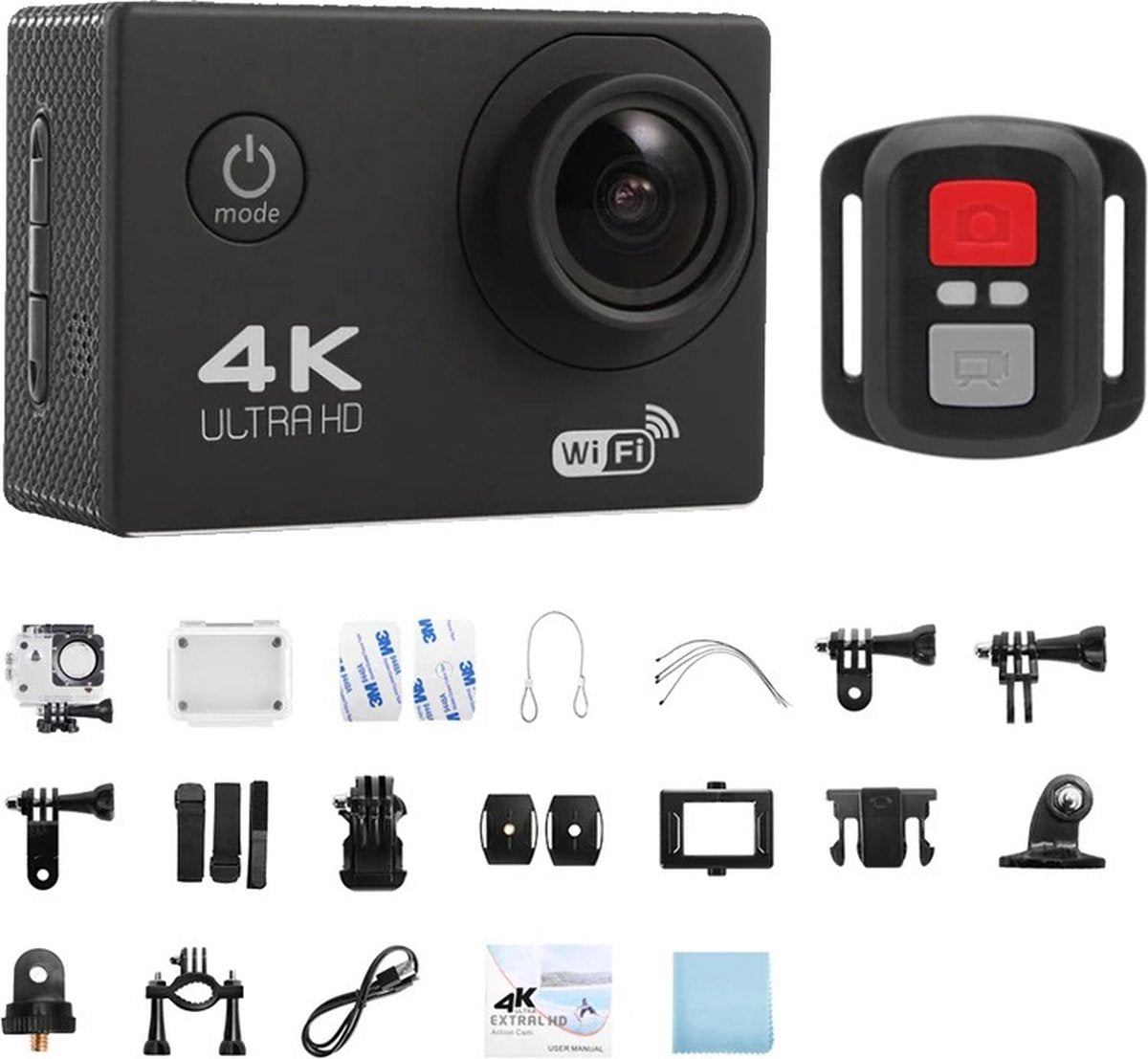 4K-actionkamera — 20MP-fotos, 60FPS-video, vandtæt ned til 30 m