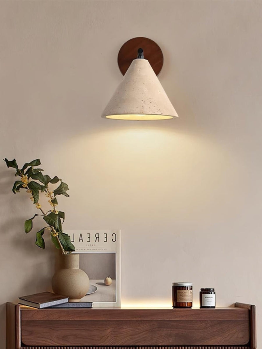 Modern Tapered Travertine Wall Sconce - Minimalist Accent Lighting for Bedroom | Esilora