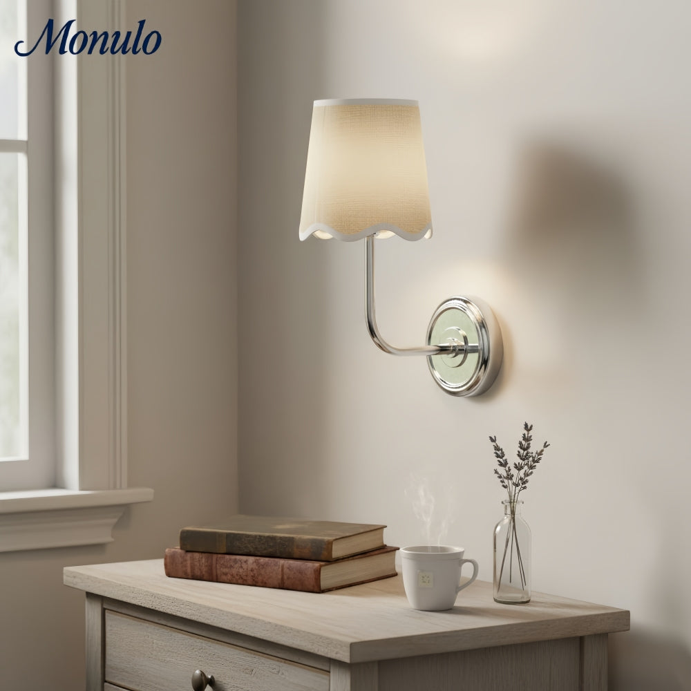 Glissum Modern Curved Metal Wall Lamp with Soft Fabric Shade for Living Room and Hallway | Esilora