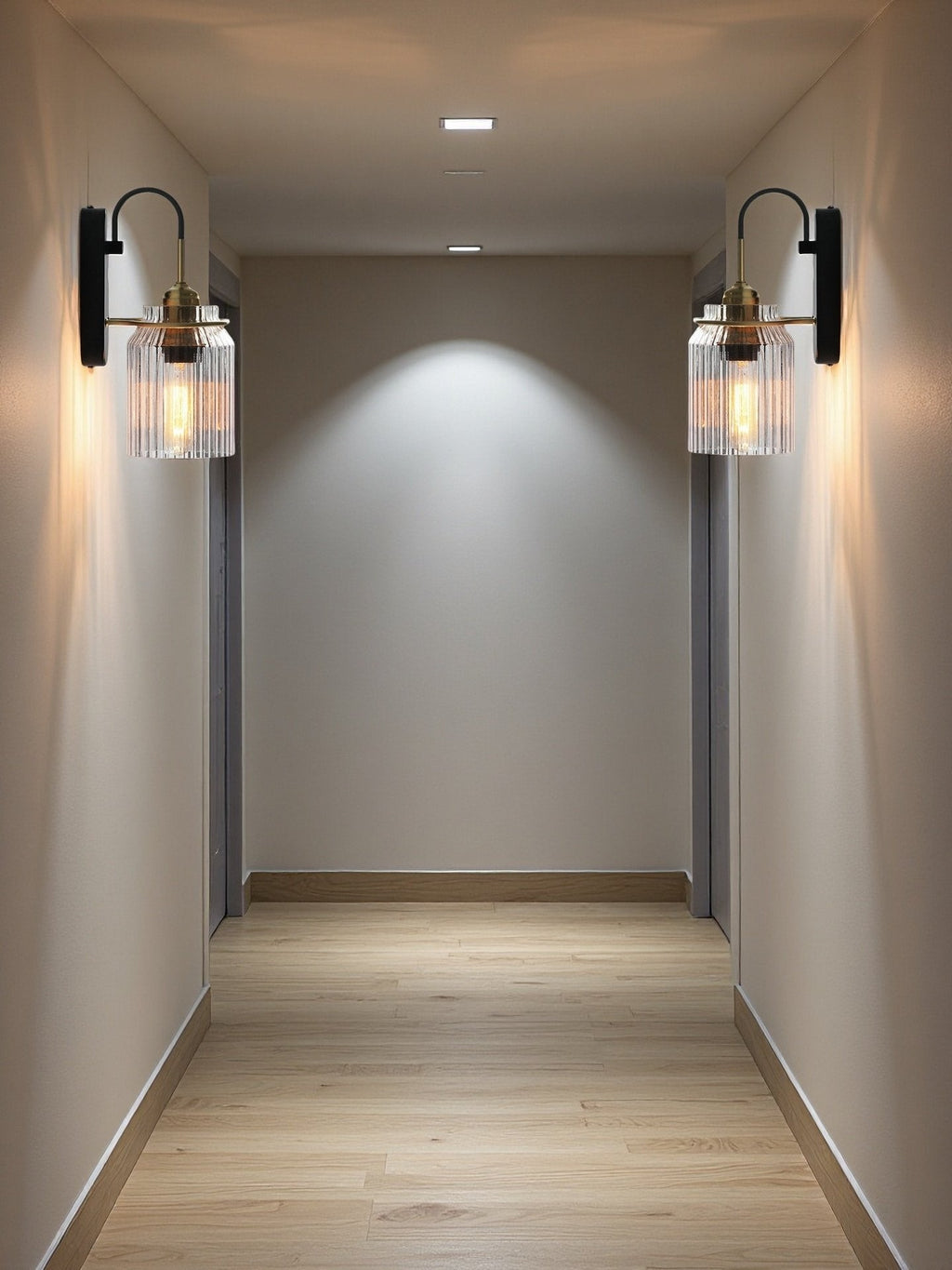 Modern Ribbed Brass and Glass Wall Sconce - Vanity Light for Bathroom Mirrors | Esilora