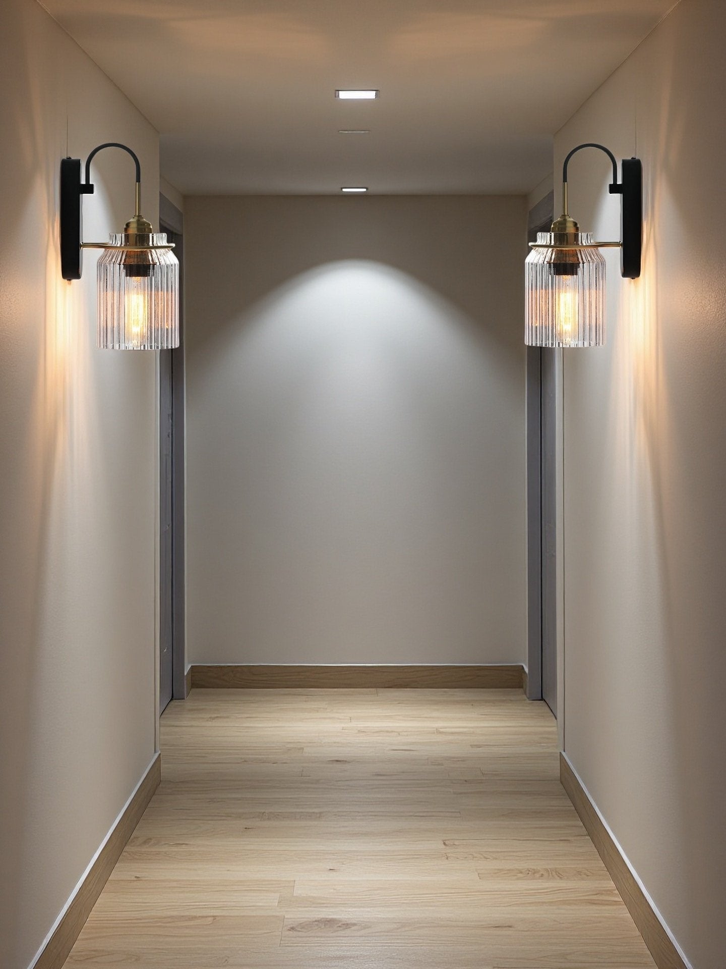 Modern Ribbed Brass and Glass Wall Sconce - Vanity Light for Bathroom Mirrors | Esilora