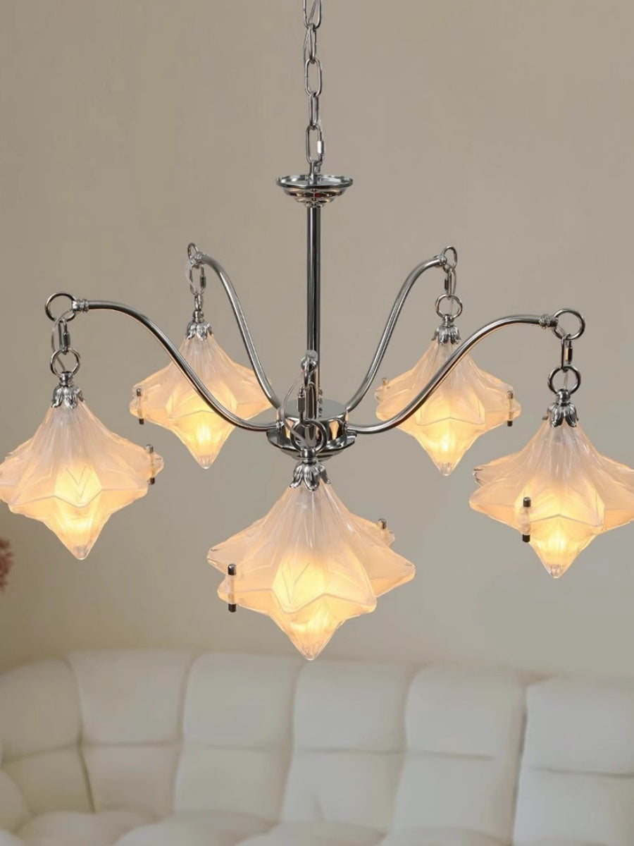 Art Deco Star Chandelier – Frosted Glass Deco Fixture for Dining Room – Astris Vega | Esilora