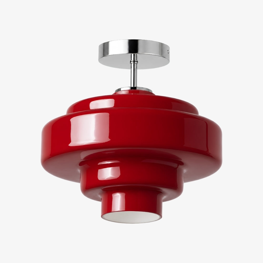 Plafonnier semi-encastré Koloro - Abat-jour rond en verre superposé, style rétro moderne, pour couloir et vestiaire | Esilora