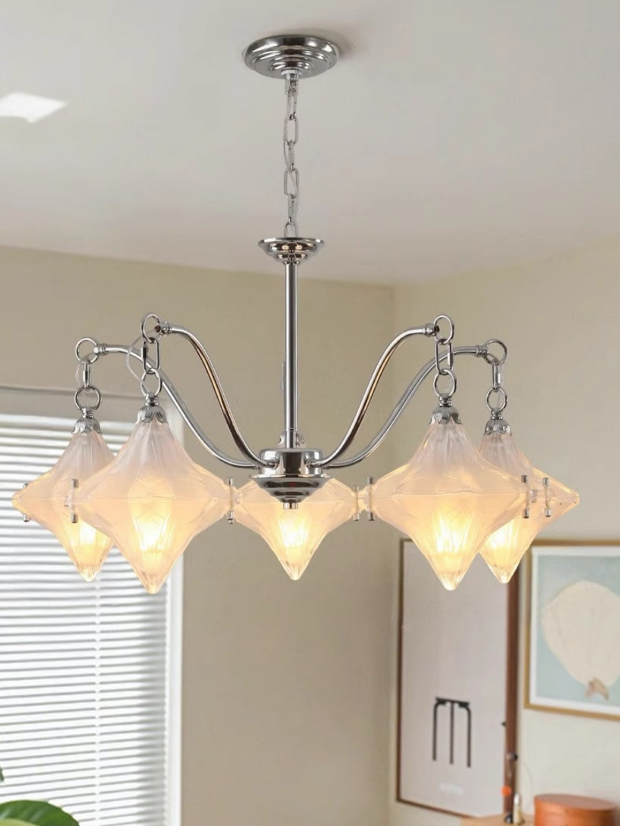 Art Deco Star Chandelier – Frosted Glass Deco Fixture for Dining Room – Astris Vega | Esilora