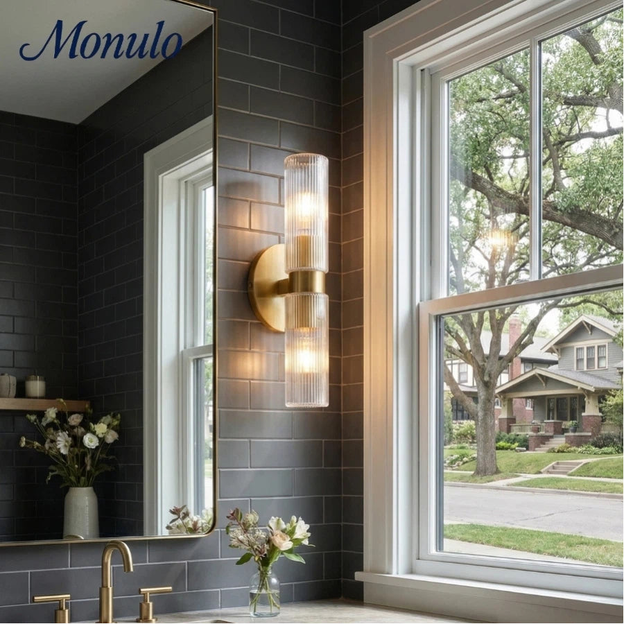 Rivora Ribbed Glass Tube Double Wall Lamp – Contemporary Wall Lighting for Entryway | Esilora