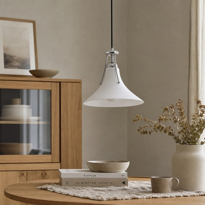 Suspension Kallera - Verre blanc et chrome, style magnolia, pour chambre et couloir | Esilora