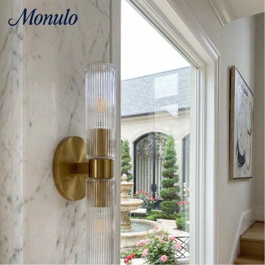 Rivora Ribbed Glass Tube Double Wall Lamp – Contemporary Wall Lighting for Entryway | Esilora