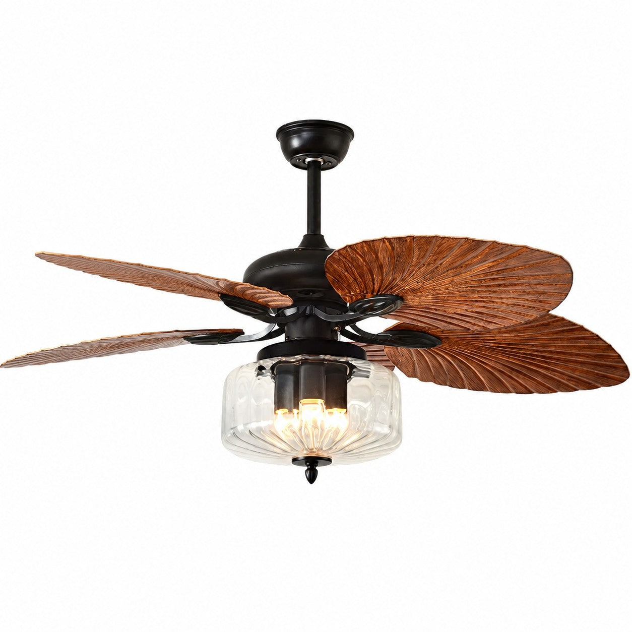 Konoha Holzdeckenventilator mit Bananenblatt und Licht | Esilora