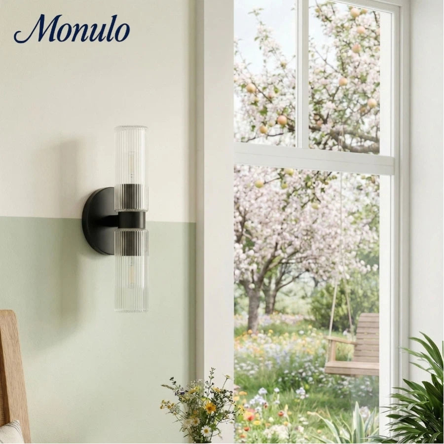 Rivora Ribbed Glass Tube Double Wall Lamp – Contemporary Wall Lighting for Entryway | Esilora