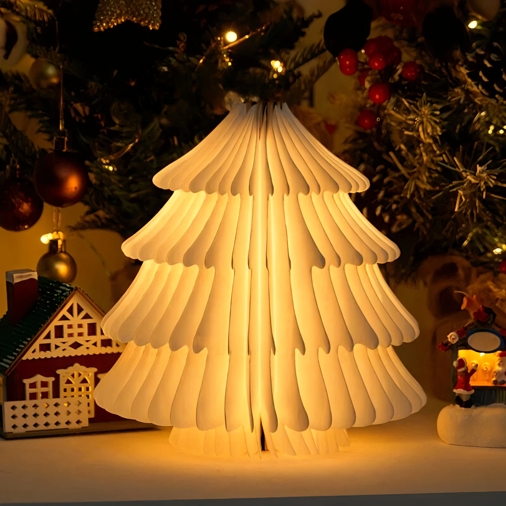 Lámpara de mesa plegable de madera — LED de luz blanca cálida