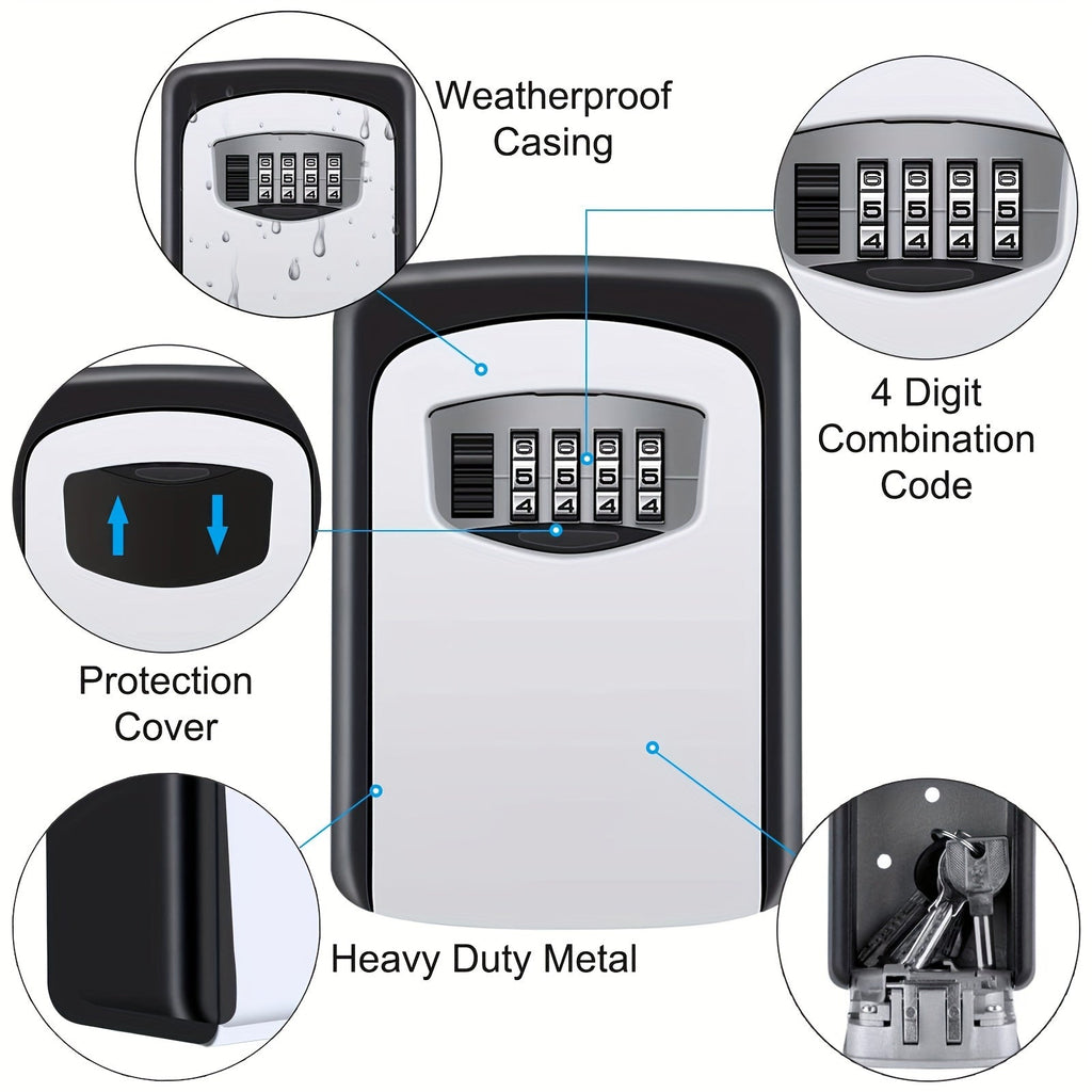 Outdoor Key Safe with Combination Lock and Cover - Esilora