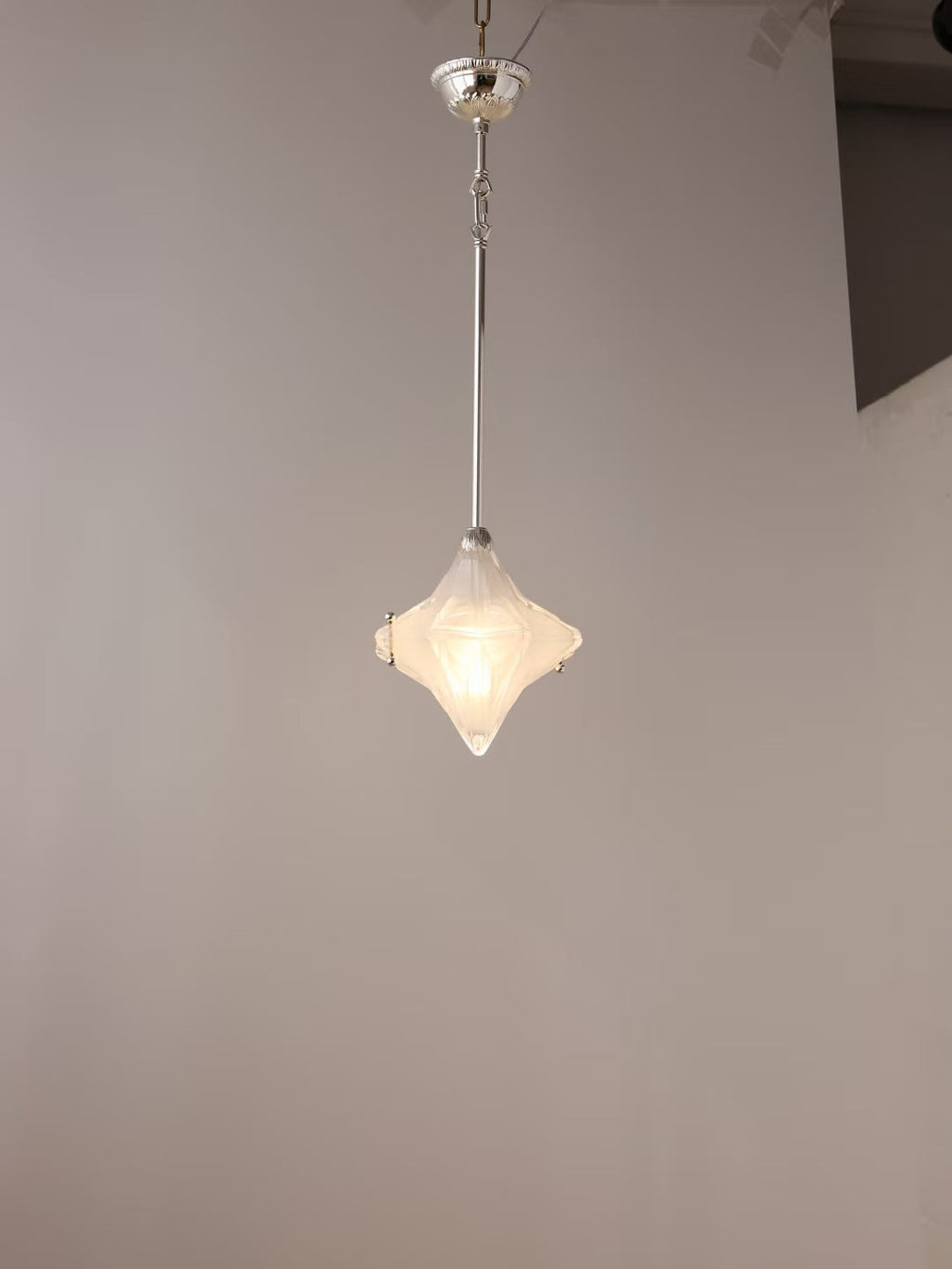 Art Deco Star Pendant Light - Frosted Glass Pendant with Geometric Style - Astris Elara | Esilora
