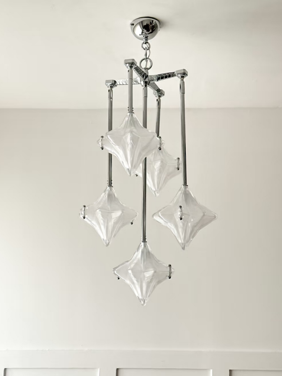 Art Deco Star Chandelier – Frosted Glass Deco Fixture for Dining Room – Astris Vega | Esilora