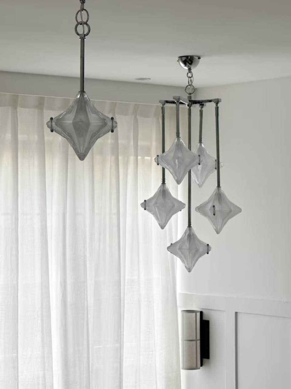 Art Deco Star Chandelier – Frosted Glass Deco Fixture for Dining Room – Astris Vega | Esilora