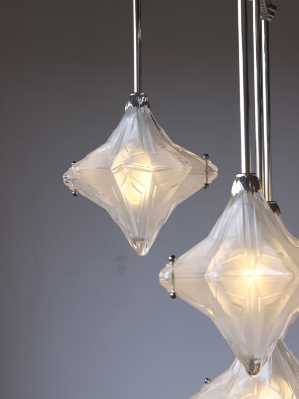 Art Deco Star Chandelier – Frosted Glass Deco Fixture for Dining Room – Astris Vega | Esilora
