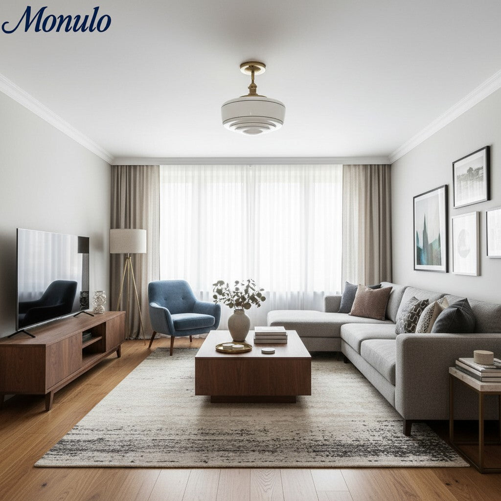 Kalvora Mid-Century Round Ceiling Light with Glass Shade - Indoor Flush Mount Light for Bedrooms and Corridors | Esilora