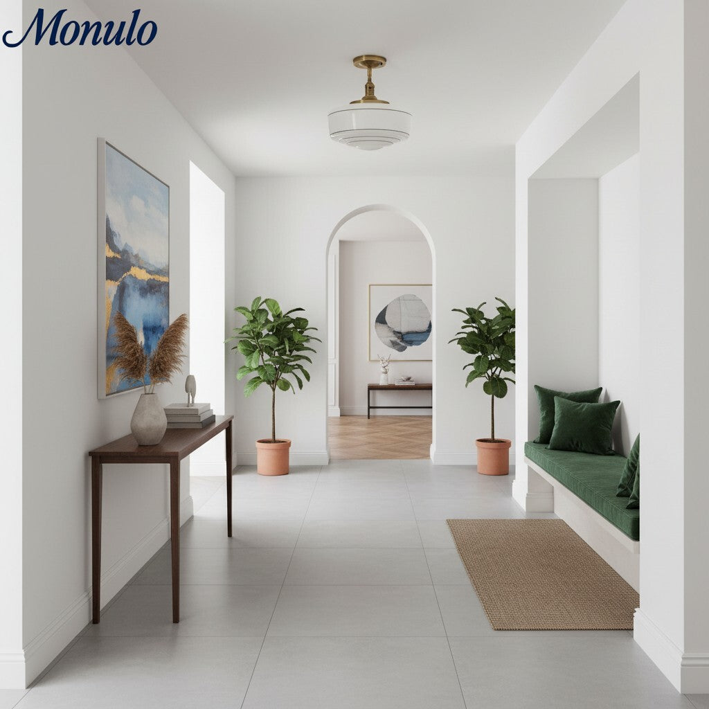 Kalvora Mid-Century Round Ceiling Light with Glass Shade - Indoor Flush Mount Light for Bedrooms and Corridors | Esilora