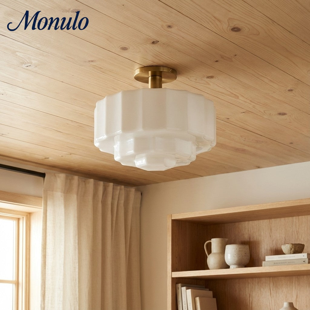 Geotower Glass Tiered Flush Ceiling Light - Vintage Inspired Glass Metal Ceiling Fixture for Home | Esilora