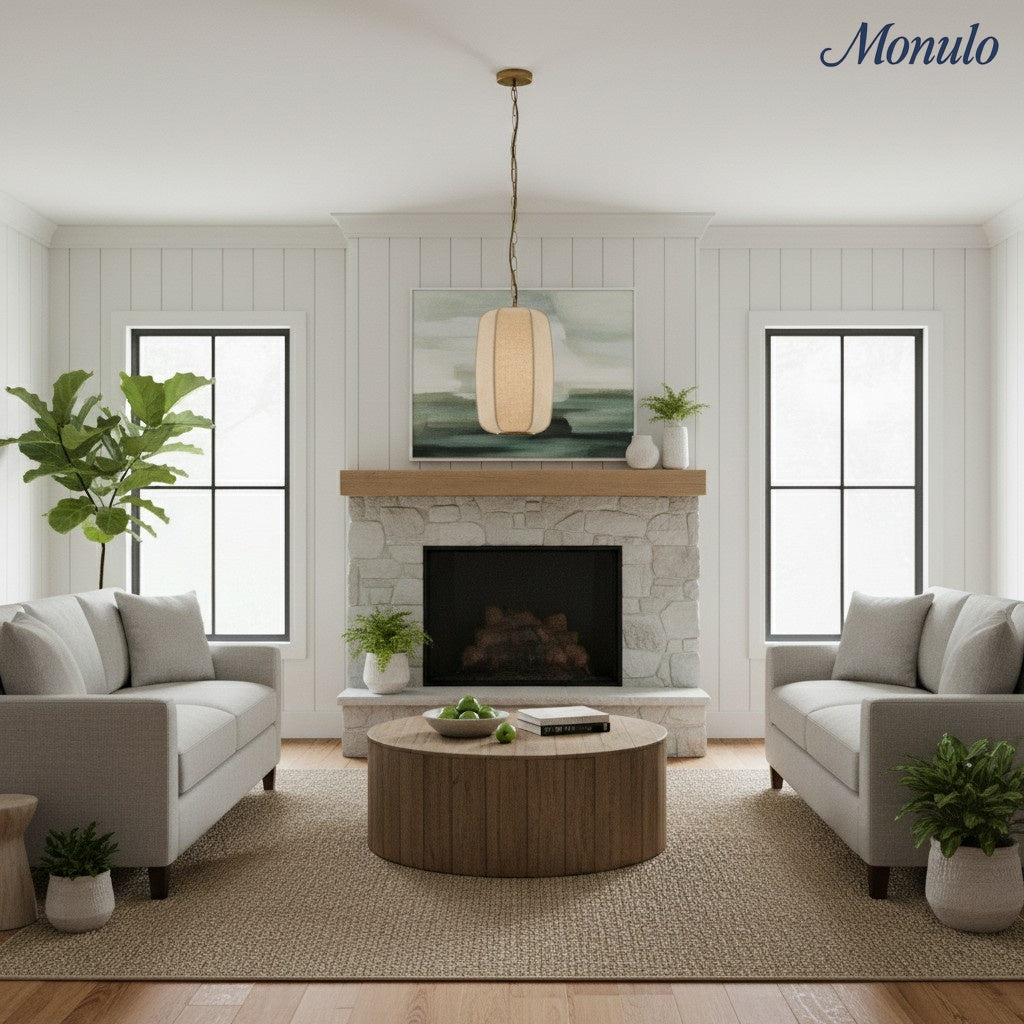 Loomis Tall Pendant with Textured Linen Shade – Industrial to Modern Pendant for Dining Room and Kitchen Island | Esilora