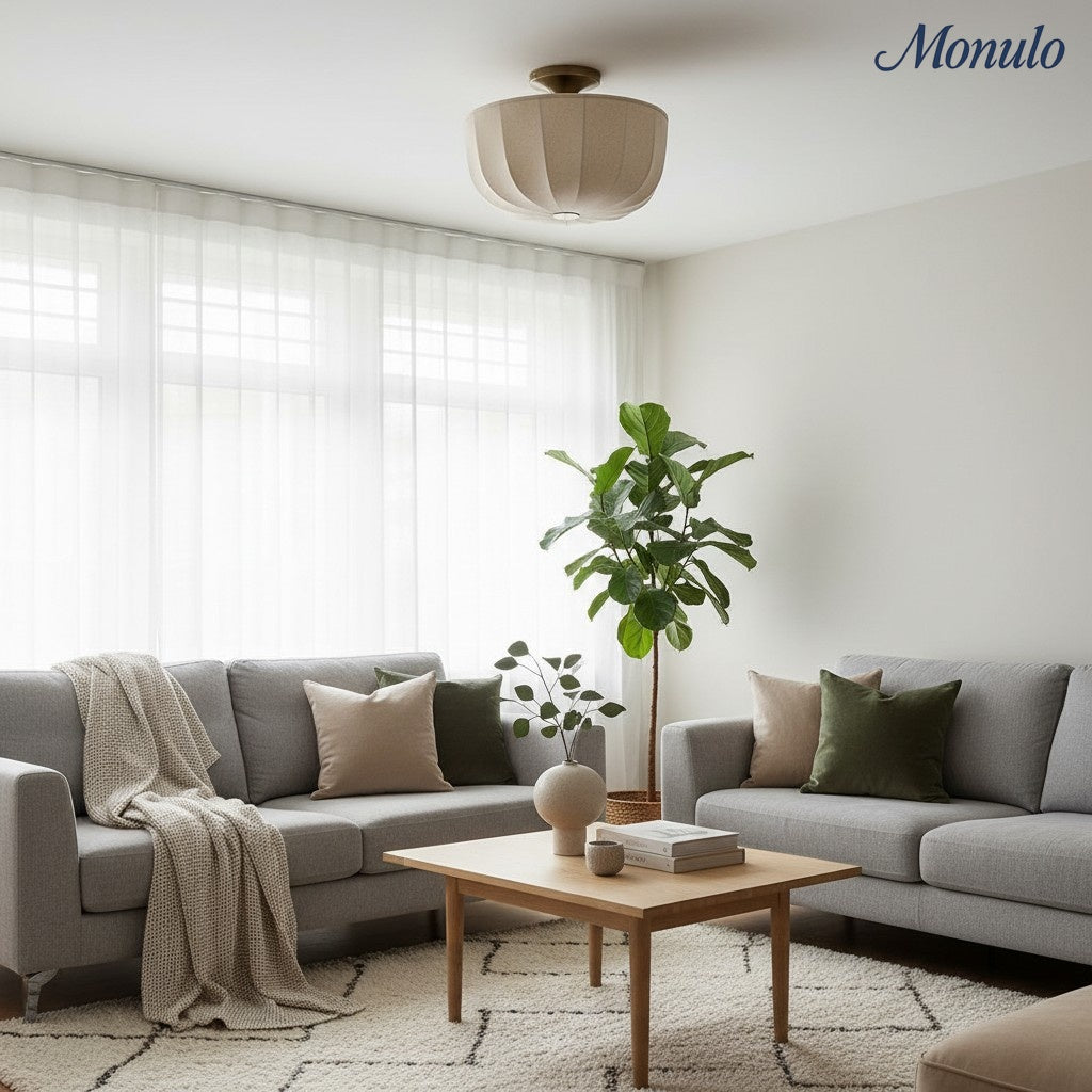Loomis Satin Linen Flush Pendant Light – Contemporary Style Ceiling Light for Living Rooms and Entryways | Esilora