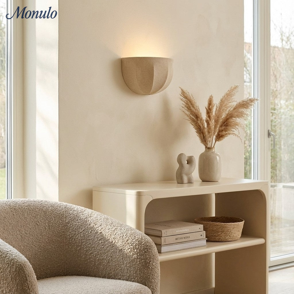 Loomis Modern Art Deco Wall Light with Textured Fabric Shade for Bedroom and Entryway | Esilora
