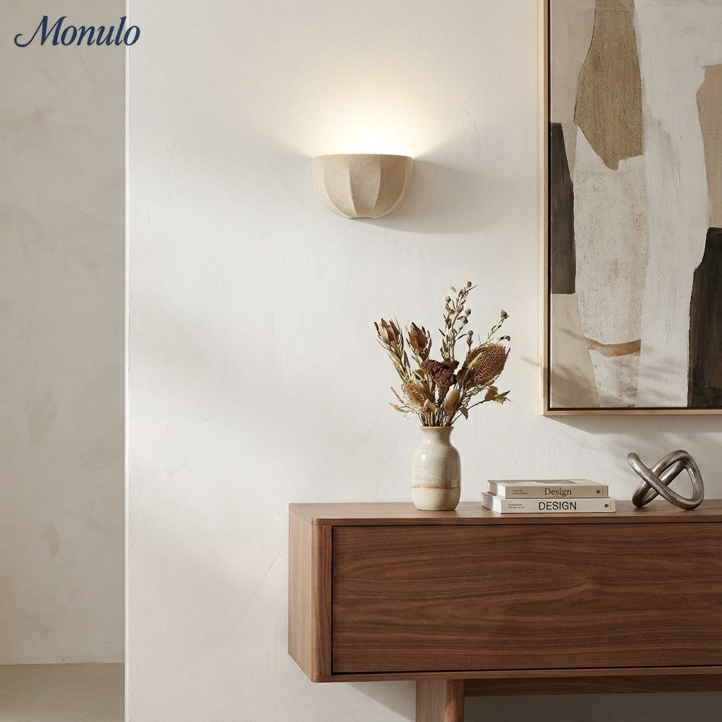 Loomis Modern Art Deco Wall Light with Textured Fabric Shade for Bedroom and Entryway | Esilora