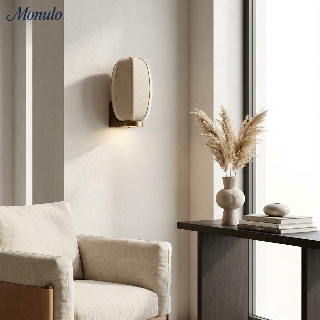 Loomis Modern Art Deco Wall Light with Textured Fabric Shade for Bedroom and Entryway | Esilora