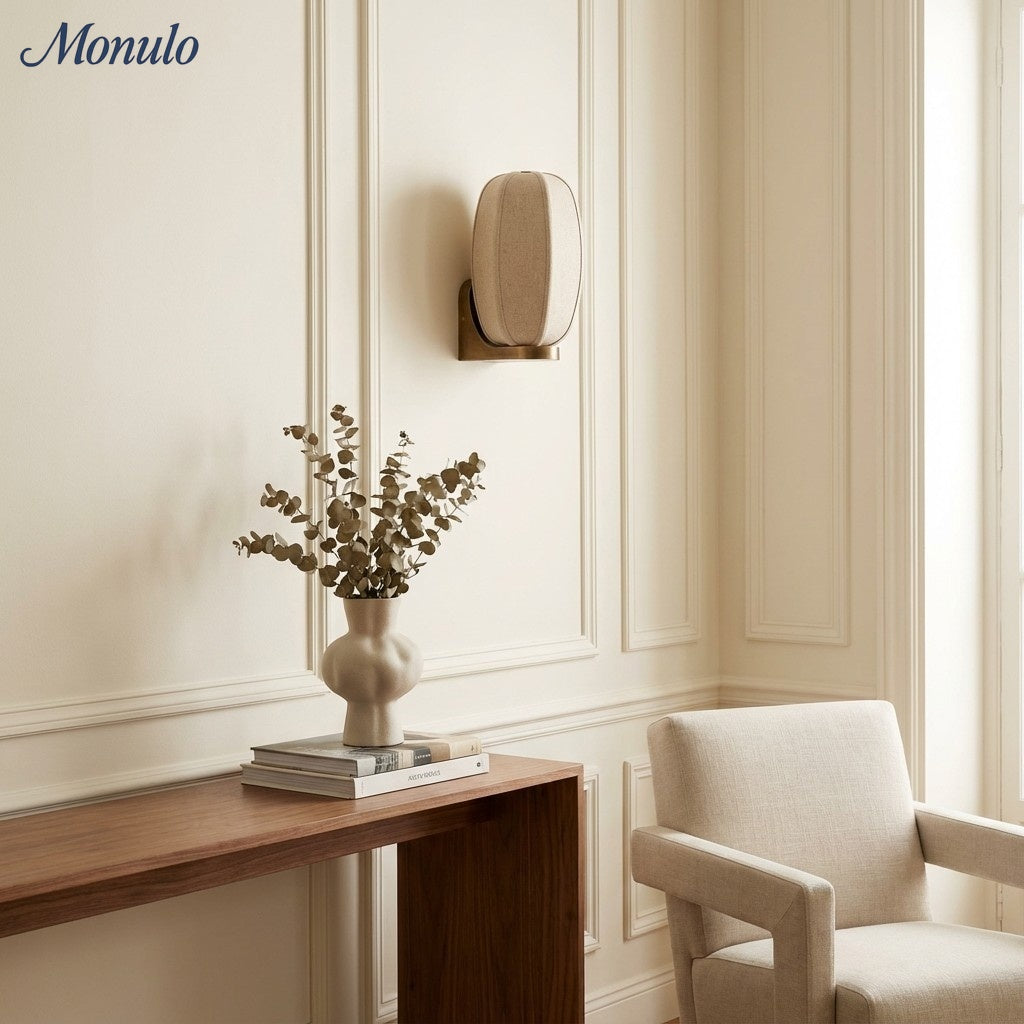 Loomis Modern Art Deco Wall Light with Textured Fabric Shade for Bedroom and Entryway | Esilora