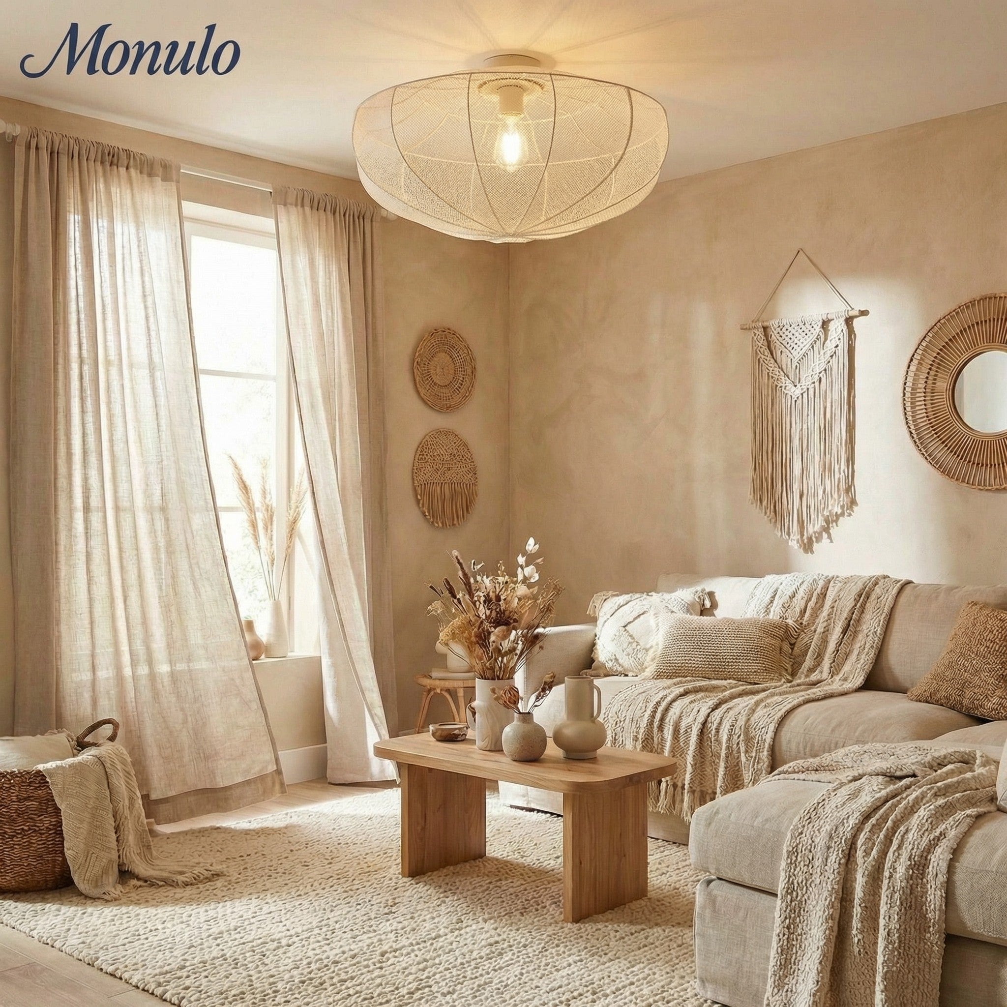 Lumifil Draped Mesh Ceiling Light – Boho Rustic Textured Shade Lamp for Living Room or Bedroom | Esilora