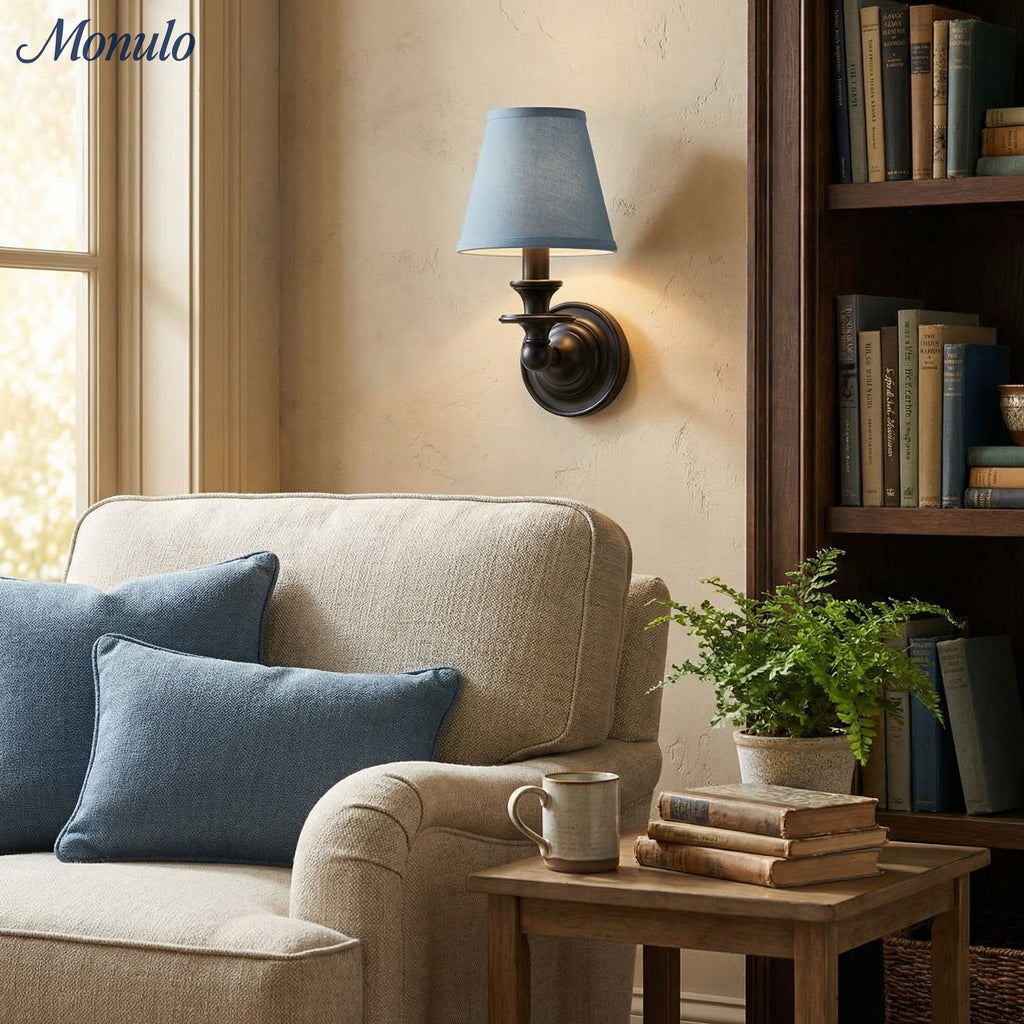 Rowan Drum Shade Wall Sconce – Fabric Sconce Light for Cozy Cottage Lighting | Esilora
