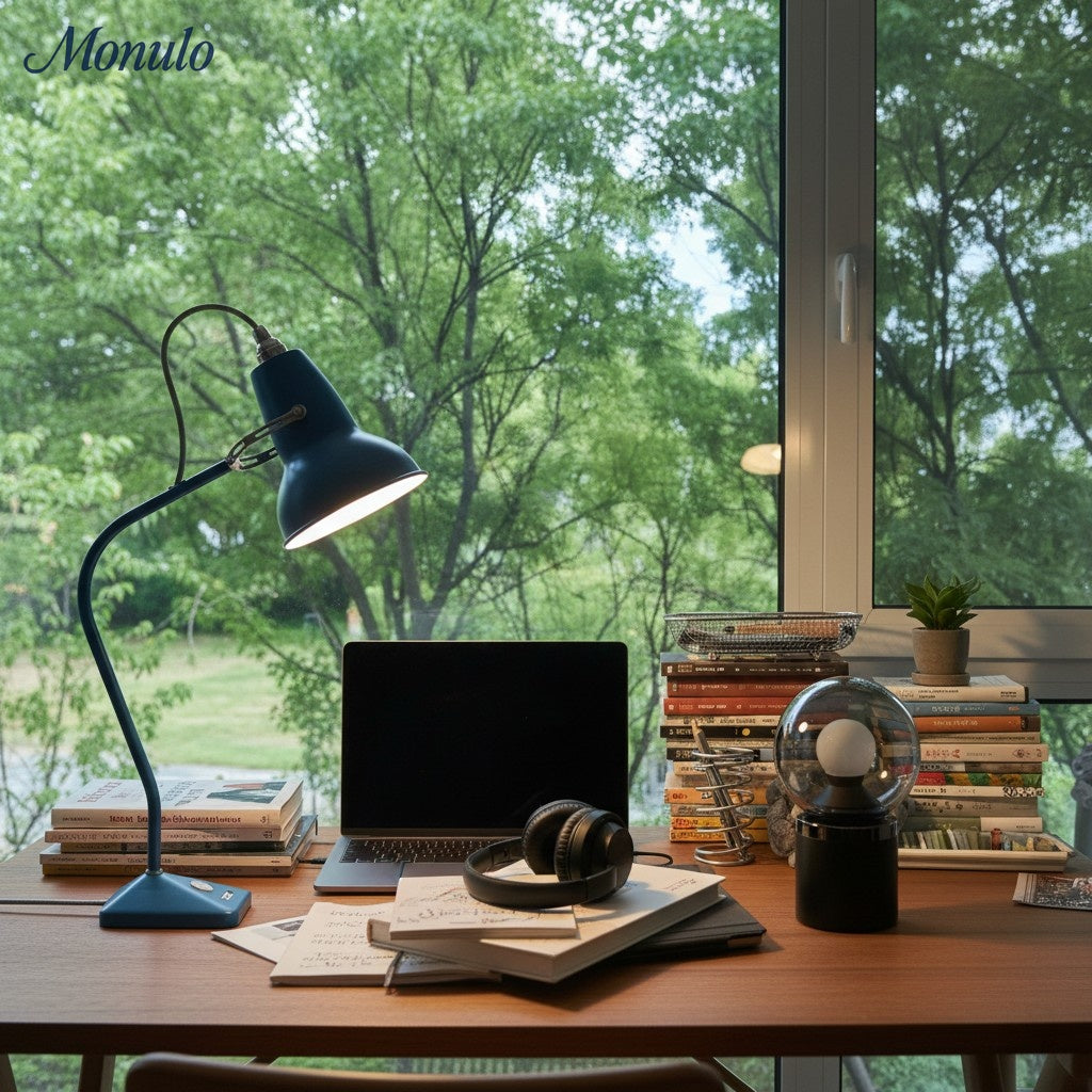 Modryx Pyramid Base Mini Table Lamp - Vintage Metal for Desk | Esilora