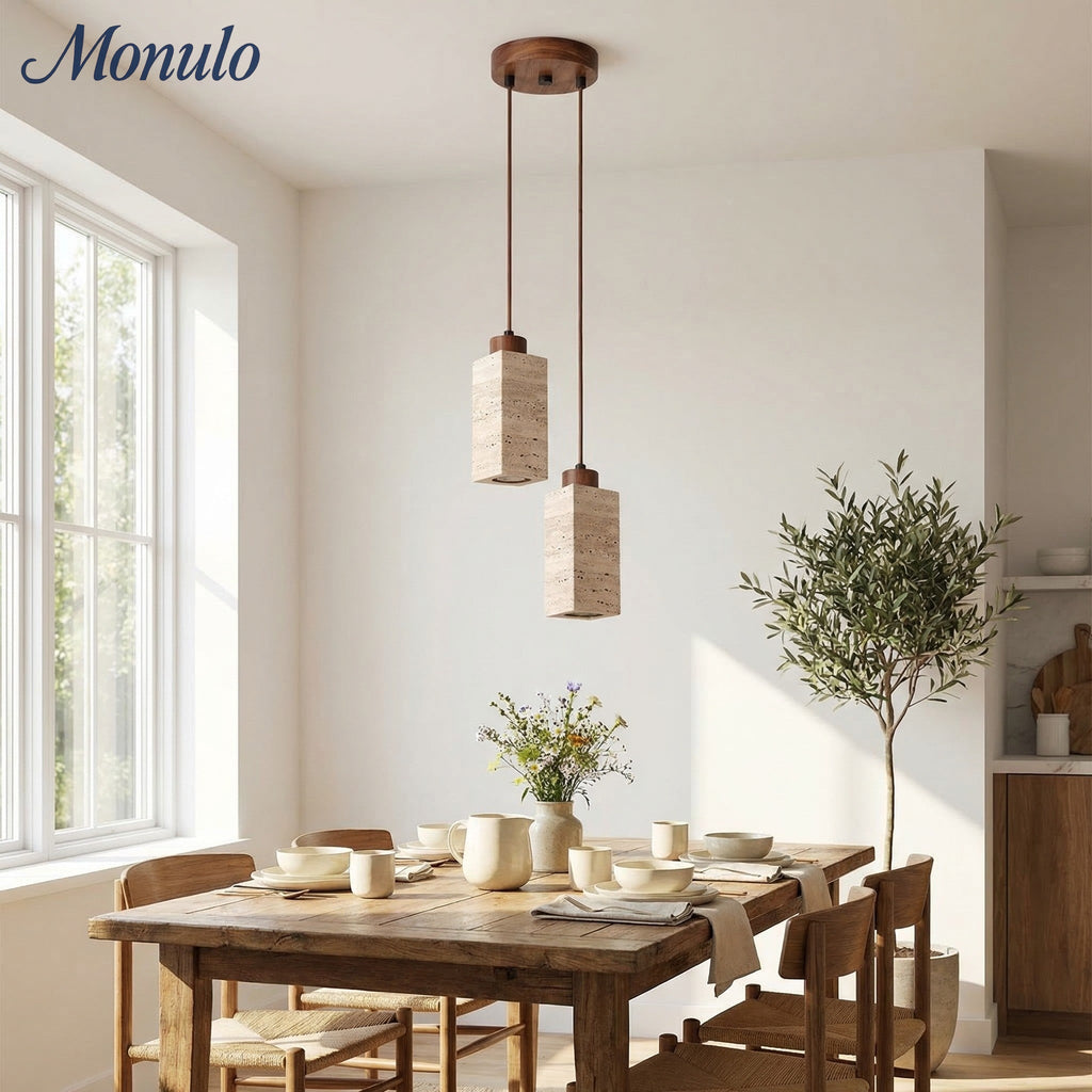 Wabi Sabi Solid Wood Travertine Stone Pendant Light M37 | Esilora