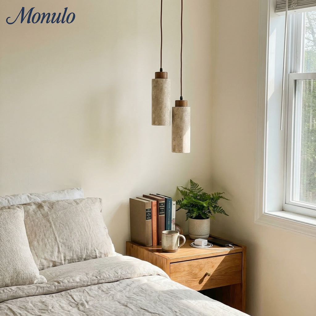 Wabi Sabi Solid Wood Travertine Stone Pendant Light M37 | Esilora
