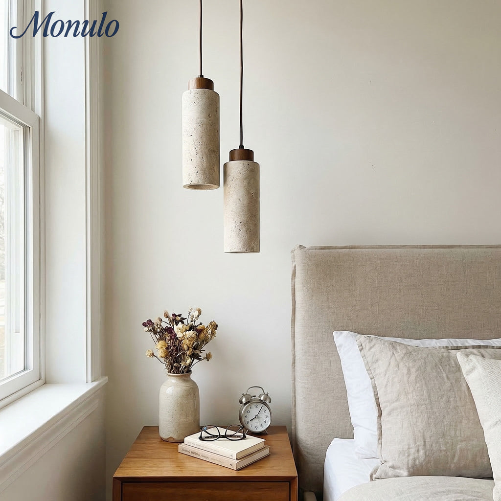 Wabi Sabi Solid Wood Travertine Stone Pendant Light M37 | Esilora