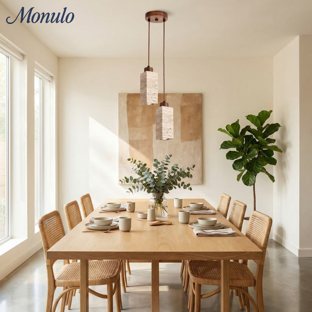 Wabi Sabi Solid Wood Travertine Stone Pendant Light M37 | Esilora