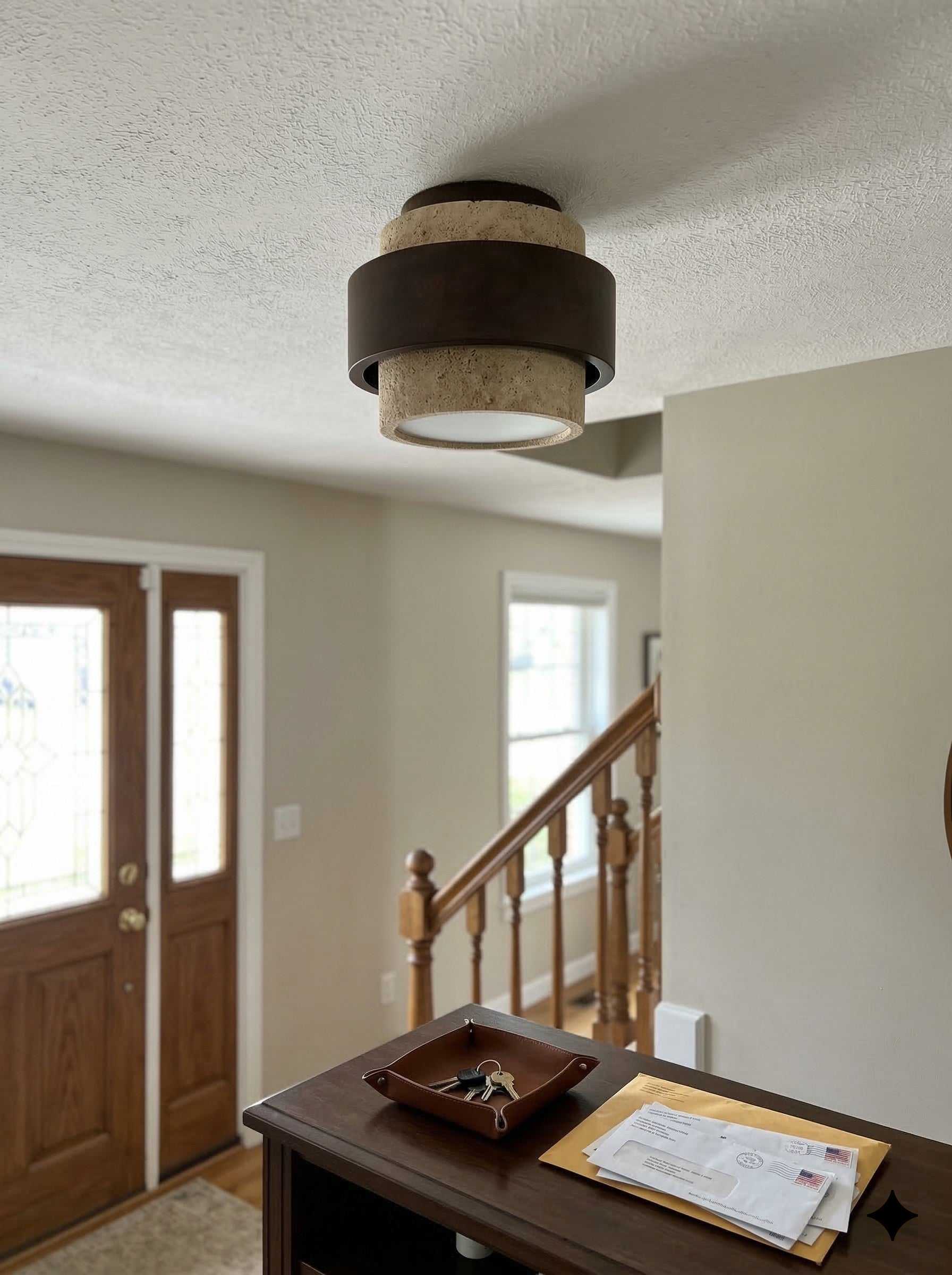 MokuStone Wabi Sabi Travertine Ceiling Lamp - Textured Stone Flush Mount Lighting for Home | Esilora