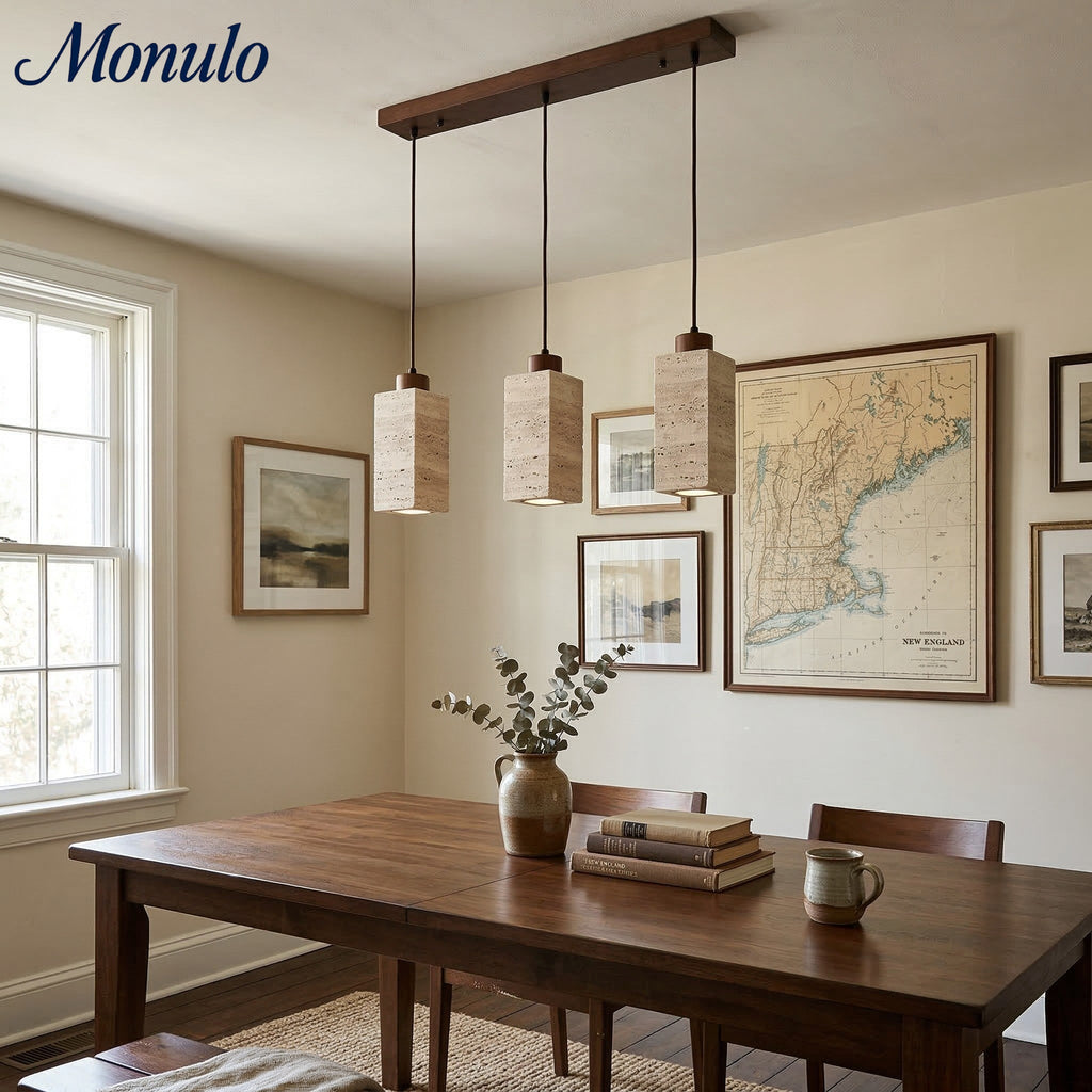 Wabi Sabi Solid Wood Travertine Stone Pendant Light M37 | Esilora