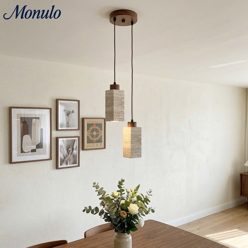 Wabi Sabi Solid Wood Travertine Stone Pendant Light M37 | Esilora