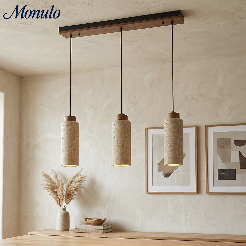 Wabi Sabi Solid Wood Travertine Stone Pendant Light M37 | Esilora